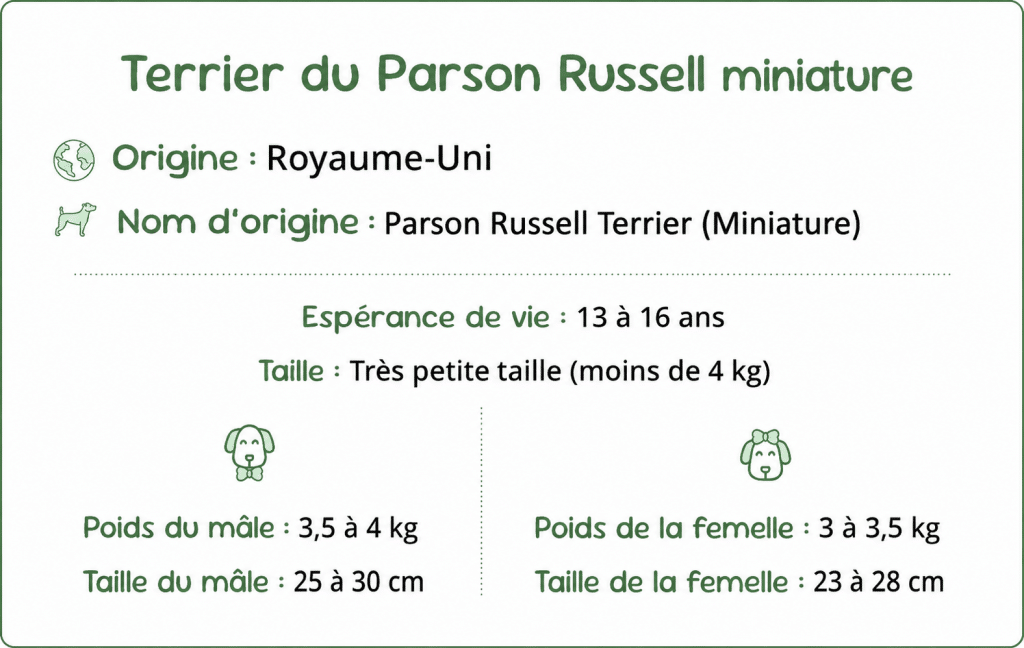 Terrier du Parson Russell miniature taille