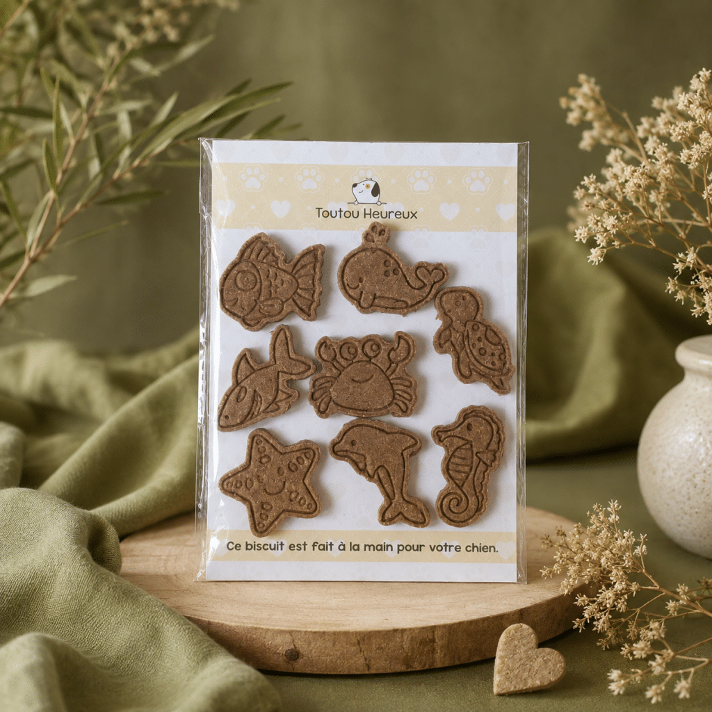 Un assortiment de biscuits artisanaux aux formes d’animaux marins