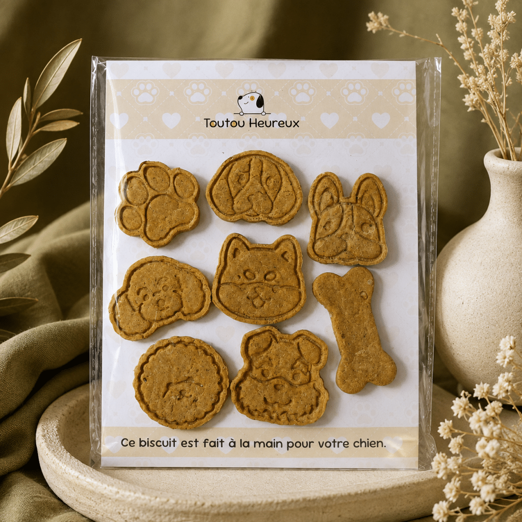 Une adorable collection de biscuits artisanaux pour chiens aux formes inspirées de nos compagnons préférés.
