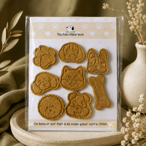 Une adorable collection de biscuits artisanaux pour chiens aux formes inspirées de nos compagnons préférés.